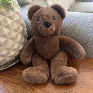 Vintage The Maine Bear Factory Dark Brown Teddy Plush Stuffed Animal Green Eyes